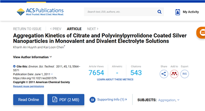 英文文獻(xiàn)（BI-200SM）Aggregation Kinetics of Citrate and Polyvinylpyrrolidone Coated Silver Nanoparticles in Monovalent and Divalent Electrolyte Solutions